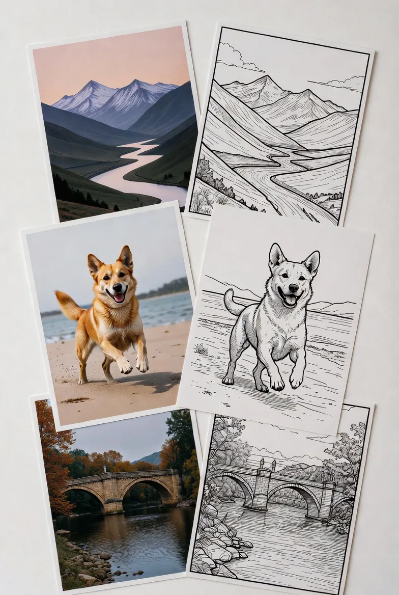 Photo converted into printable coloring page line art
