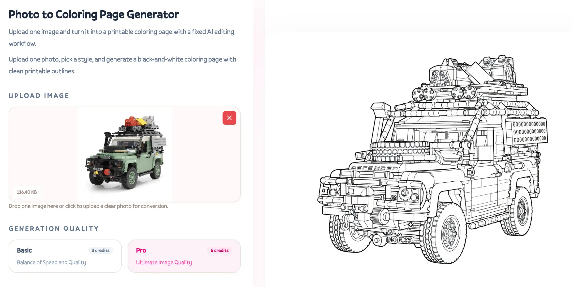 Photo to coloring page example in EasyColor